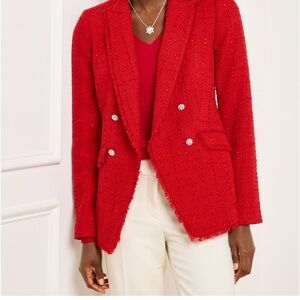 Talbots Red Double-Breasted Jacket Holiday Blazer